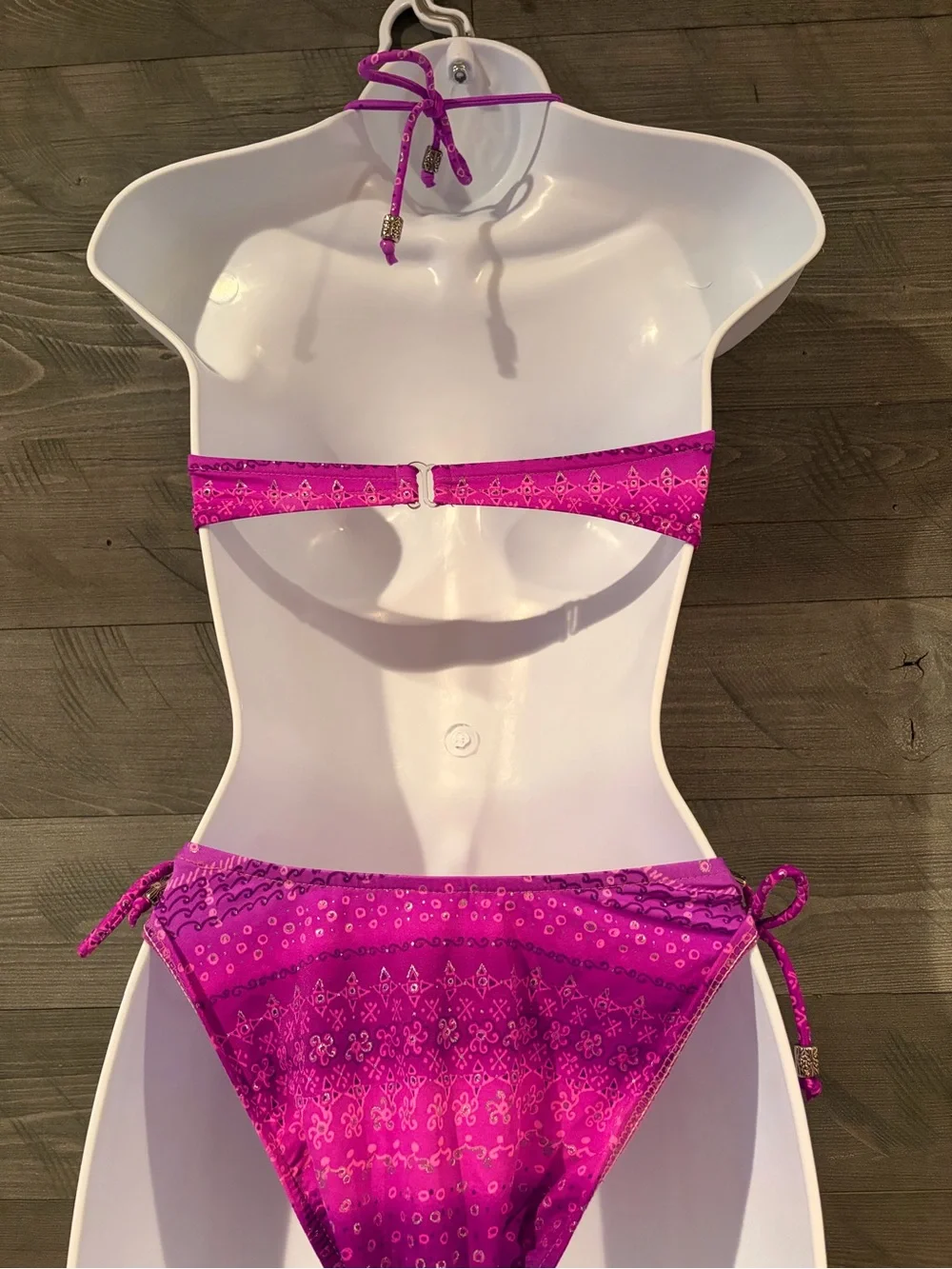 Women's Fuchsia Two-Piece Bandeau Bikini with Tie-Side Bottoms